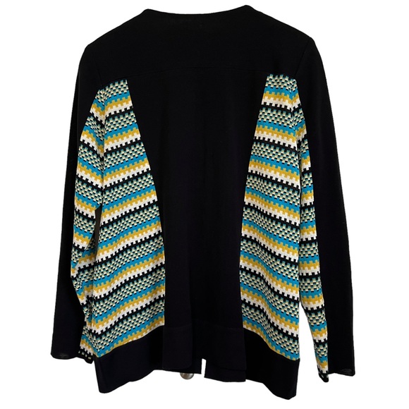 Exclusively MISOOK Full Zip Black Knit Blouse Long Sleeve Geometric Stripe XL - Picture 2 of 10